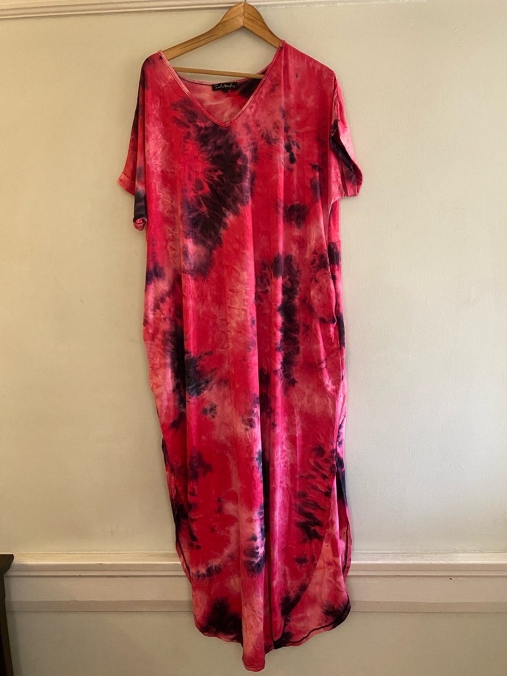 French Atmosphere Pink and Purple Tie-Dye V-Neck Maxi Dress